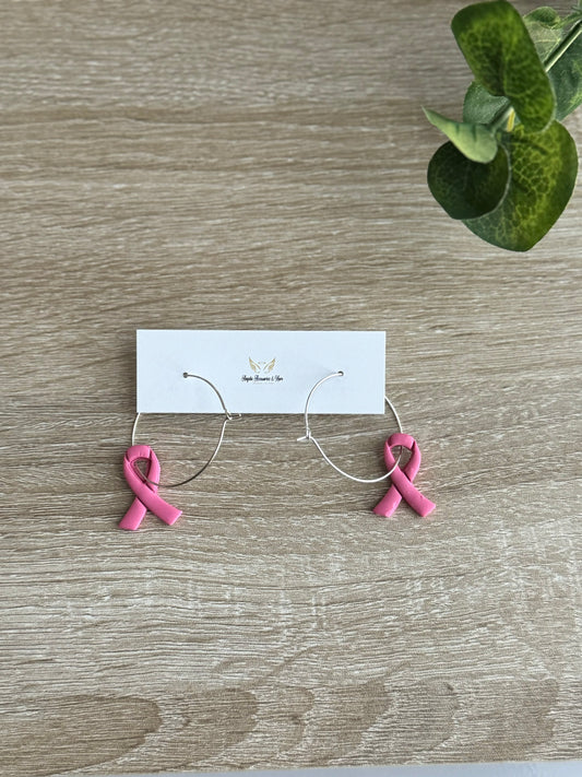 Breast Cancer Ribbon Hoop Earrings