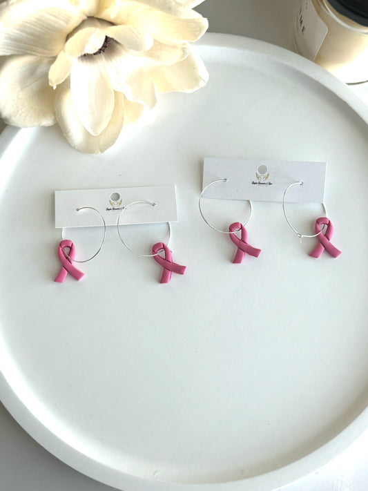 Breast Cancer Ribbon Hoop Earrings