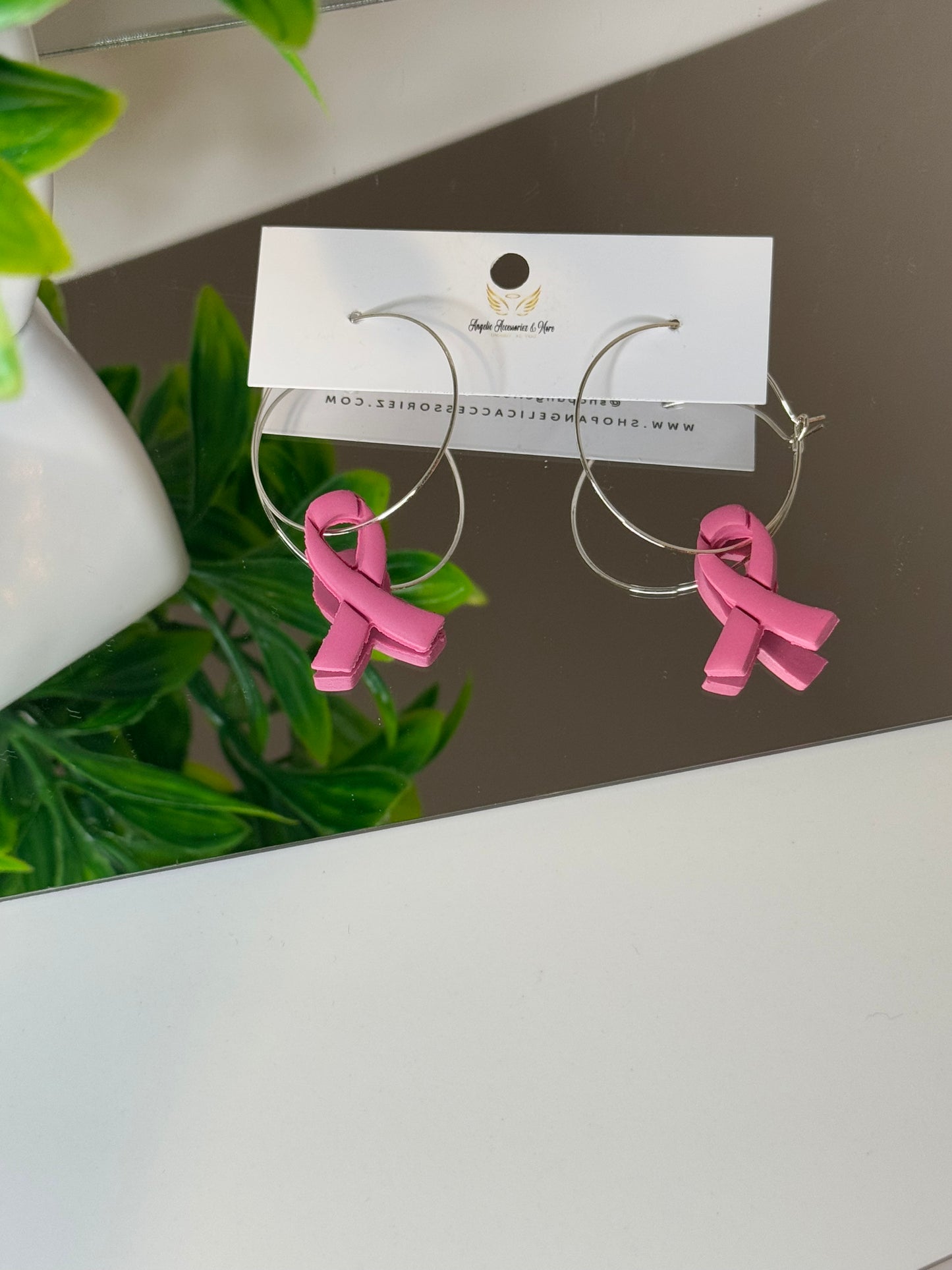 Breast Cancer Ribbon Hoop Earrings